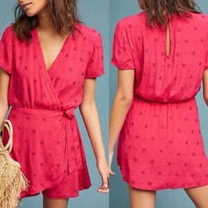 Anthropologie ETT:TWA Greenbrier Embroidered Romper Magenta Pink Sz SP